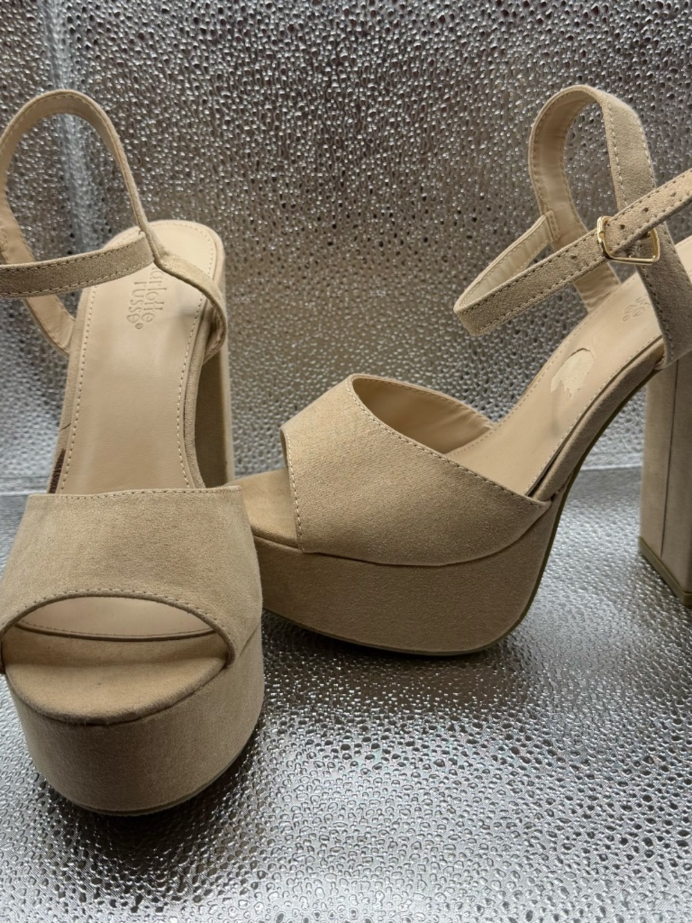 Charlotte Russe Nude Platform Heels Size 9 Block Heel Ankle Strap Sandals - Picture 2 of 4